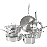 Sur La Table Kitchen Essentials Chef's Deck 10 Piece Stainless Steel Non Toxic Pots and Pans Kitchen Cookware Set w/Triply Encapsulated Base - Induction Safe