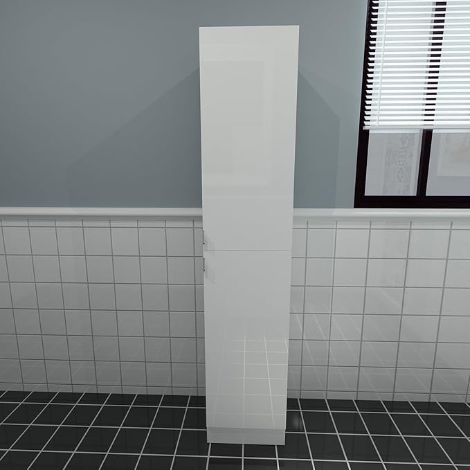 PALDIN White High Gloss Bathroom 1700mm Tall Unit Wall Hung