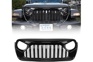 DKMGHT Front Grill Glossy Black Grille Grid For Jeep Wrangler JL JLU 2018, 2019, 2020, 2021, 2022 & Gladiator JT (Glossy Black Fury)
