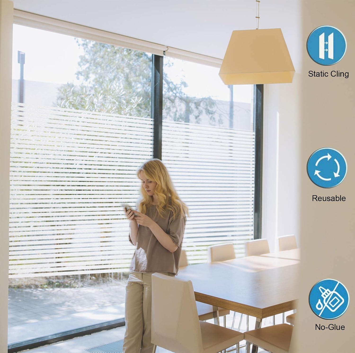 Zindoo Window Films Privacy Non-adhesive Office Glass Stripe Film Static Cling Privacy For All Kinds of Smooth Glass Surface Window Sticker 30 X 400CM - Image 5