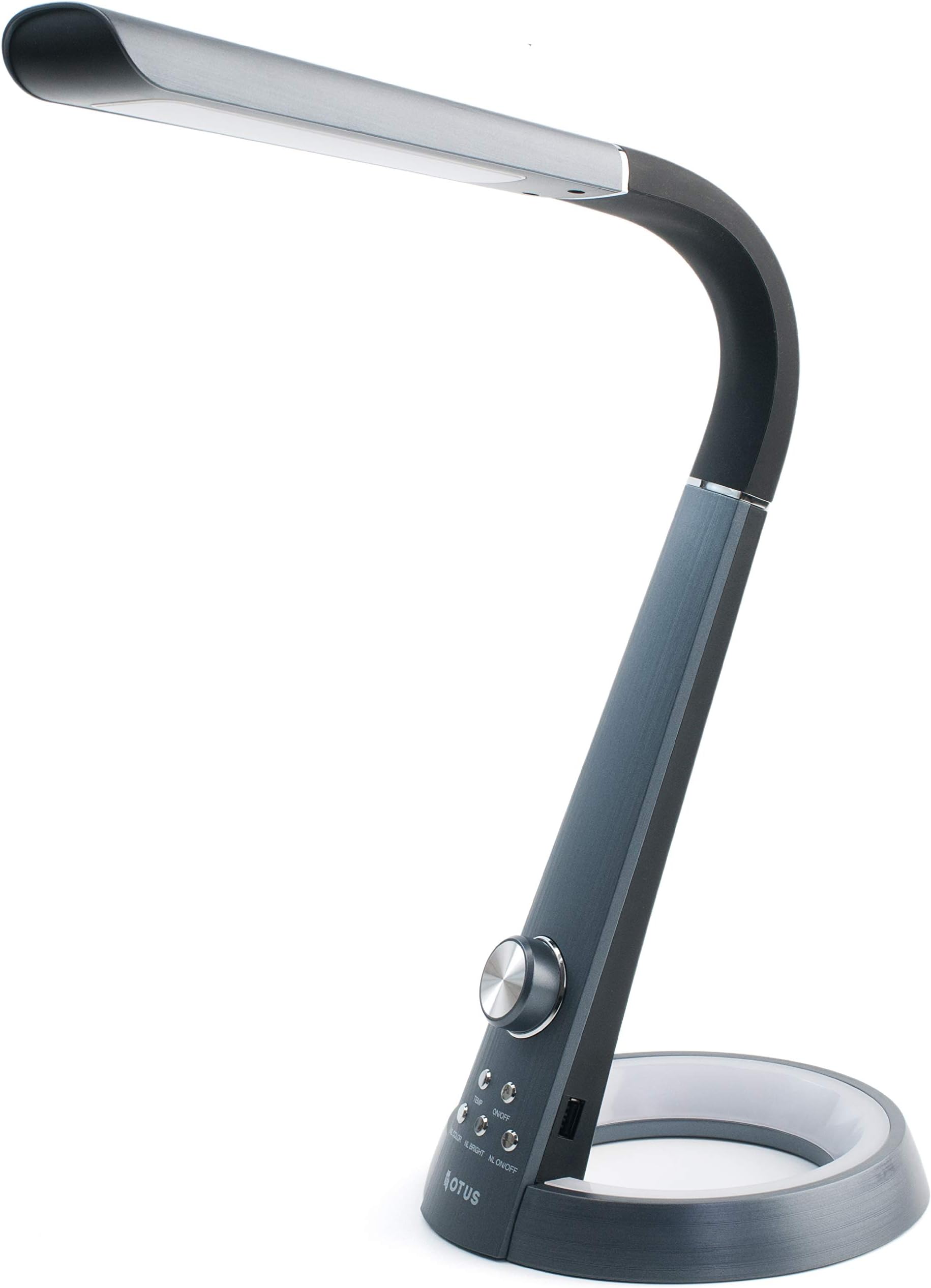 OTUS Gooseneck LED Desk Lamp - Adjustable Task Table Light Flexible Arm - Night Light - Touch Control 3 Color Modes - Dimmable - USB - Memory Function 8W Black