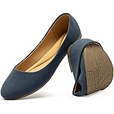 katliu Women Comfort Flats Round Toe Ballet Flats Slip on Walking Flat Shoes Navy