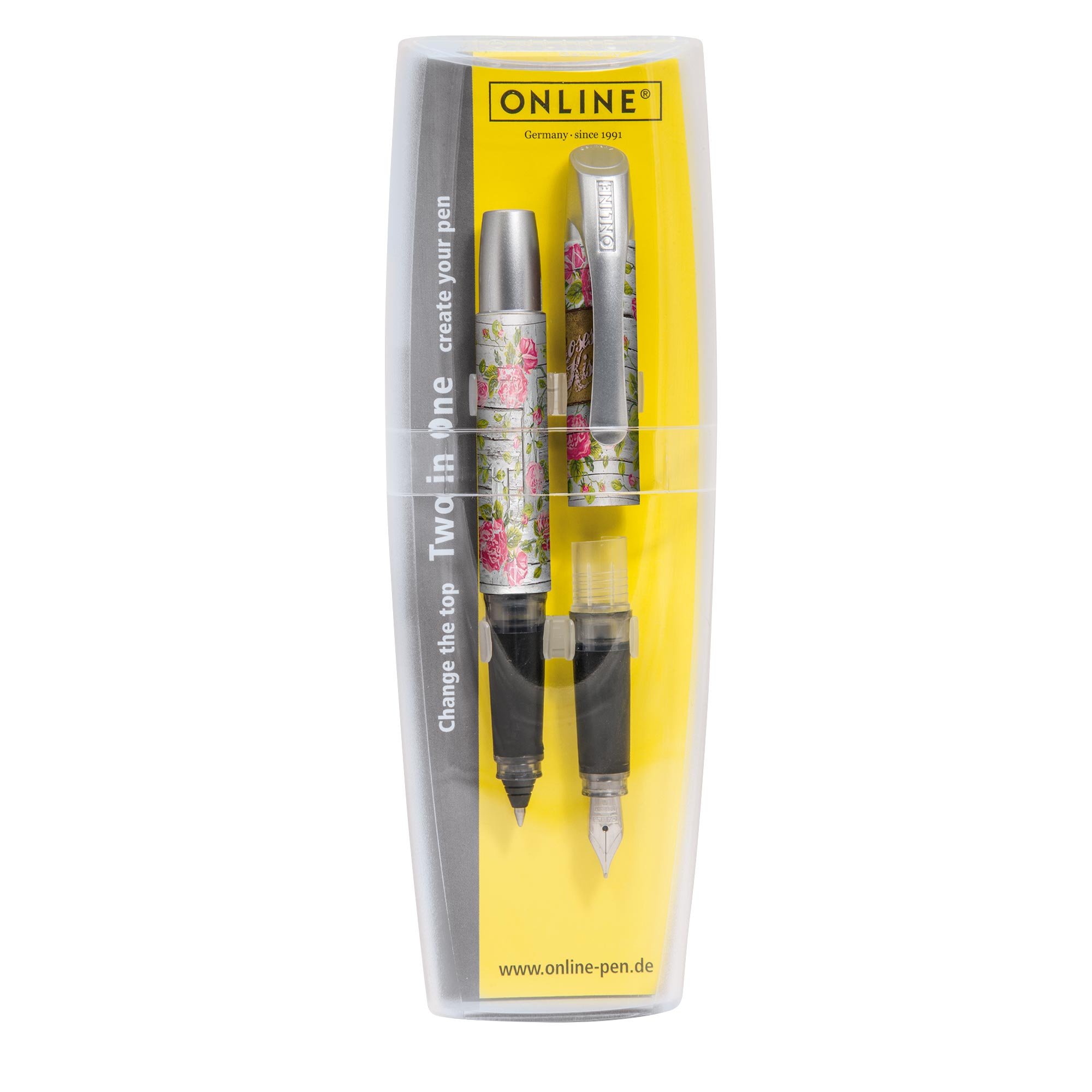 Set Two in One Campus Romantic Rose with ink cartridge rollerball and fountain pen