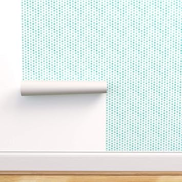 Spoonflower Pre Pasted Removable Wallpaper Watercolor Turquoise Polka Dots Designed Dot Modern Nursery Print Water Activated Wallpaper 24in X 108in Roll Amazon Com