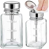 Noverlife 2PCS 6Oz / 180ml Clear Pump Dispenser Bottle, Square Glass Push Down Liquid Dispensers, Nail Polish Remover Hand Pumping Press Container with Flip Top Cap Refillable Push Down Pump Dispenser