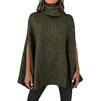 KIRUNDO Women's 2026 Fall Winter Turtleneck Poncho Sweater Fashion