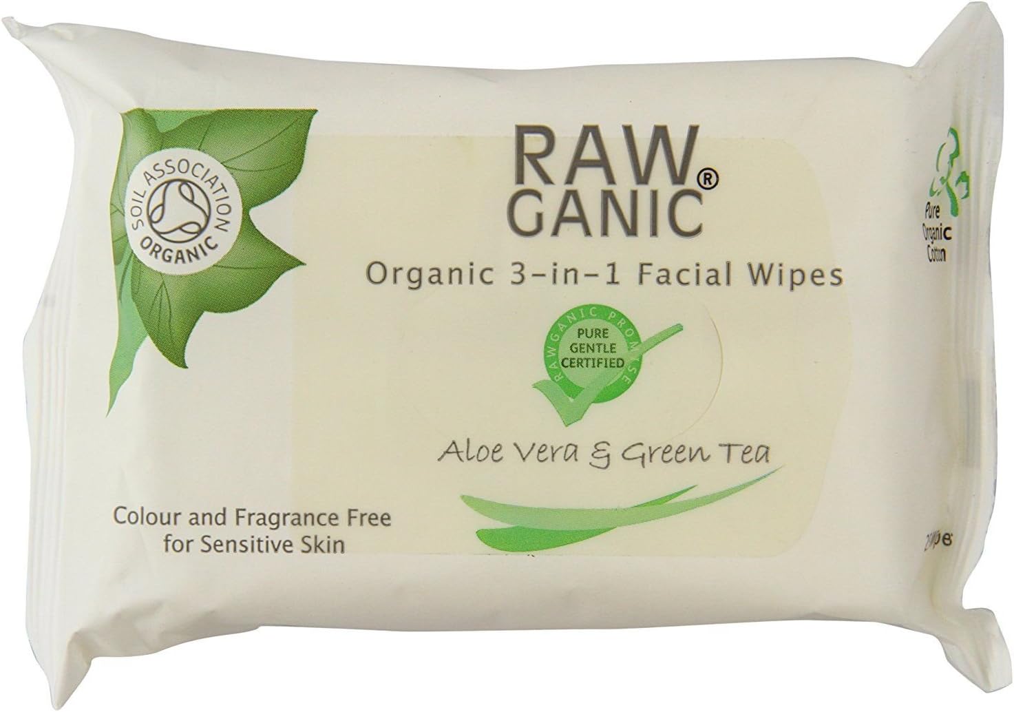 RAWGANIC Refreshing Facial Wipe - Organic Green Tea & Aloe Vera 25 Wipes (Pack of 6)
