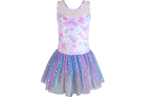 EQSJIU Ballet Leotard with Tutu Skirt for Girls Dance Gymnastics Toddlers Sparkly Snowflake Party Dress Outfit Kids