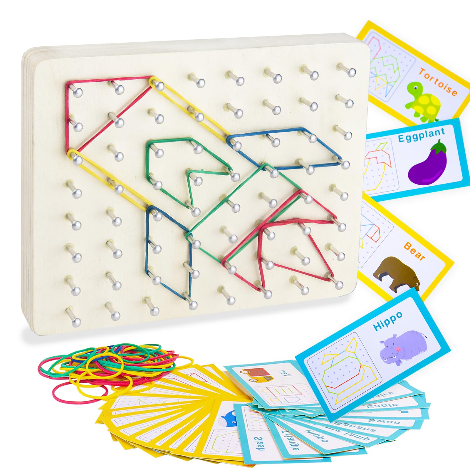 VingaHouse Montessori Spielzeug ab 3 4 5 6 Jahre -Geobrett- Geoboard Holz