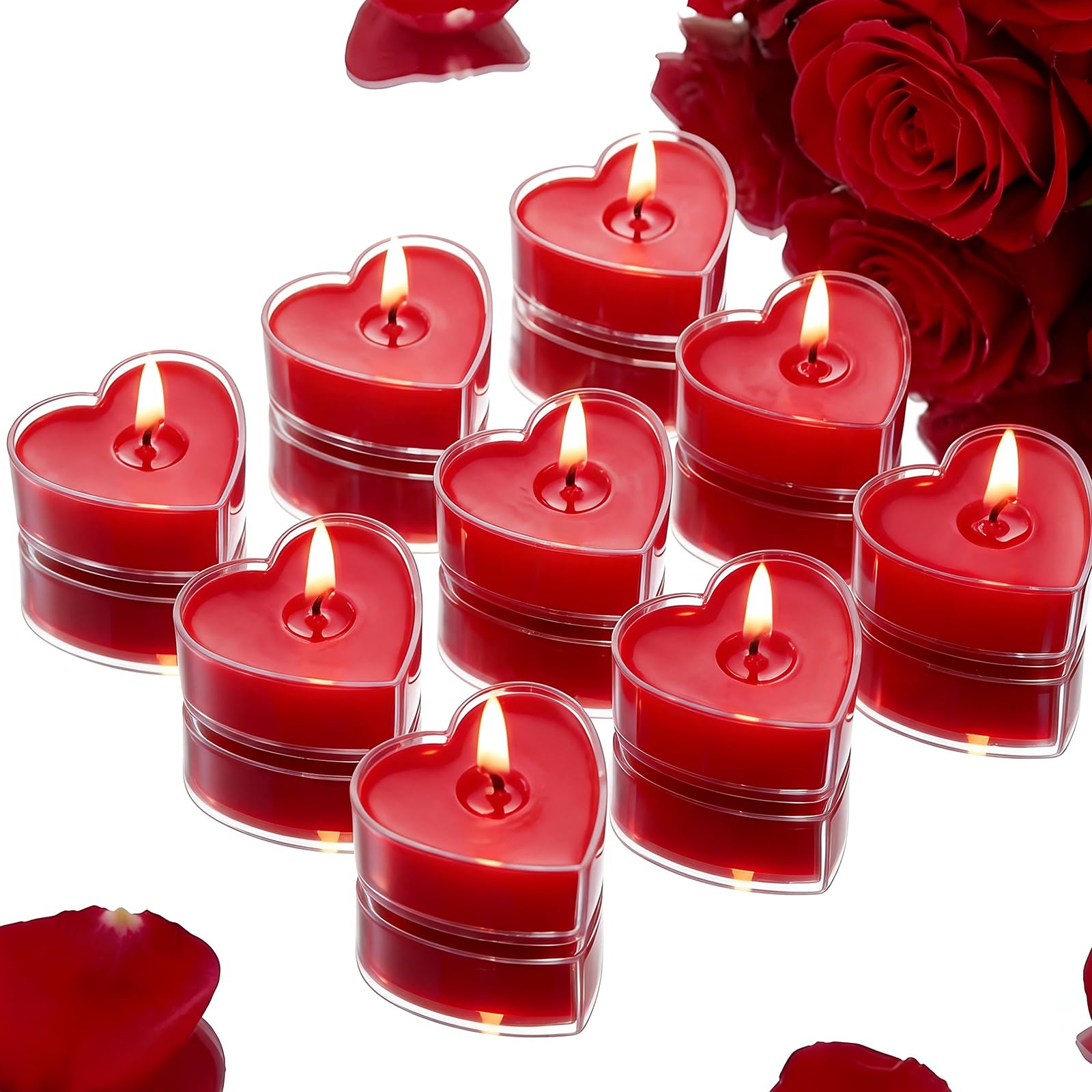 Pack of 9 heart-shaped romantic tea lights, scented heart candles,tea lights.Romantic heart candles for Valentine's Day, birthday, proposal, wedding, party, wedding, engagement, red