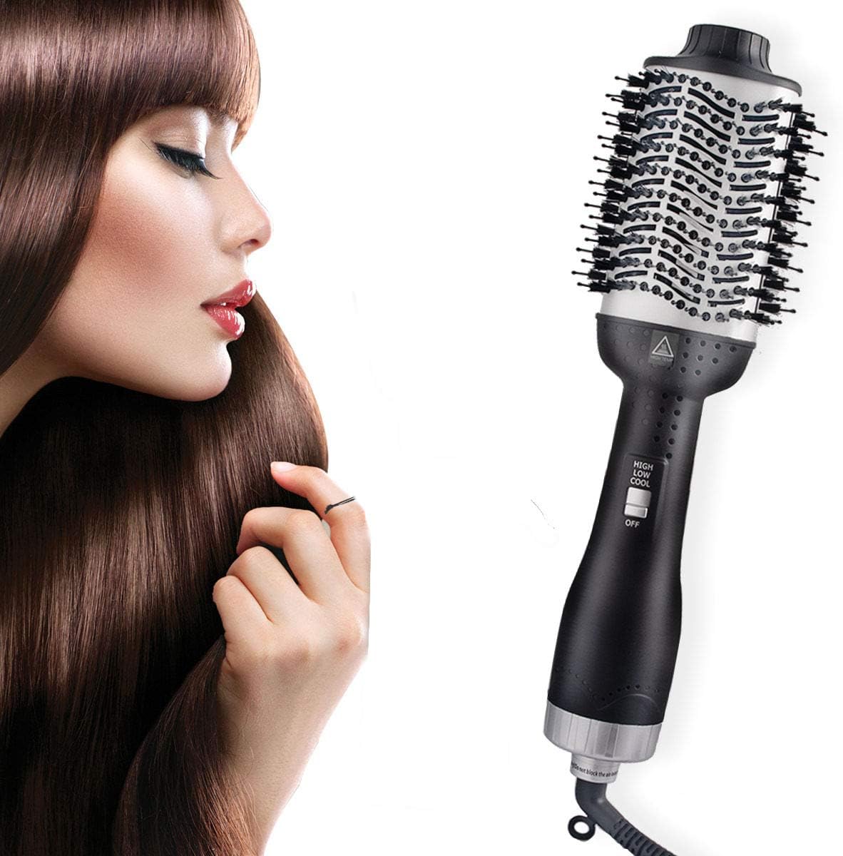 SanMoz One Step Hair Dryer Styler & Volumizer - Ceramic Coating Heated 4 in 1 Faster Blowout Hot Air Brush with a Velvet Storage Bag, Granny grey