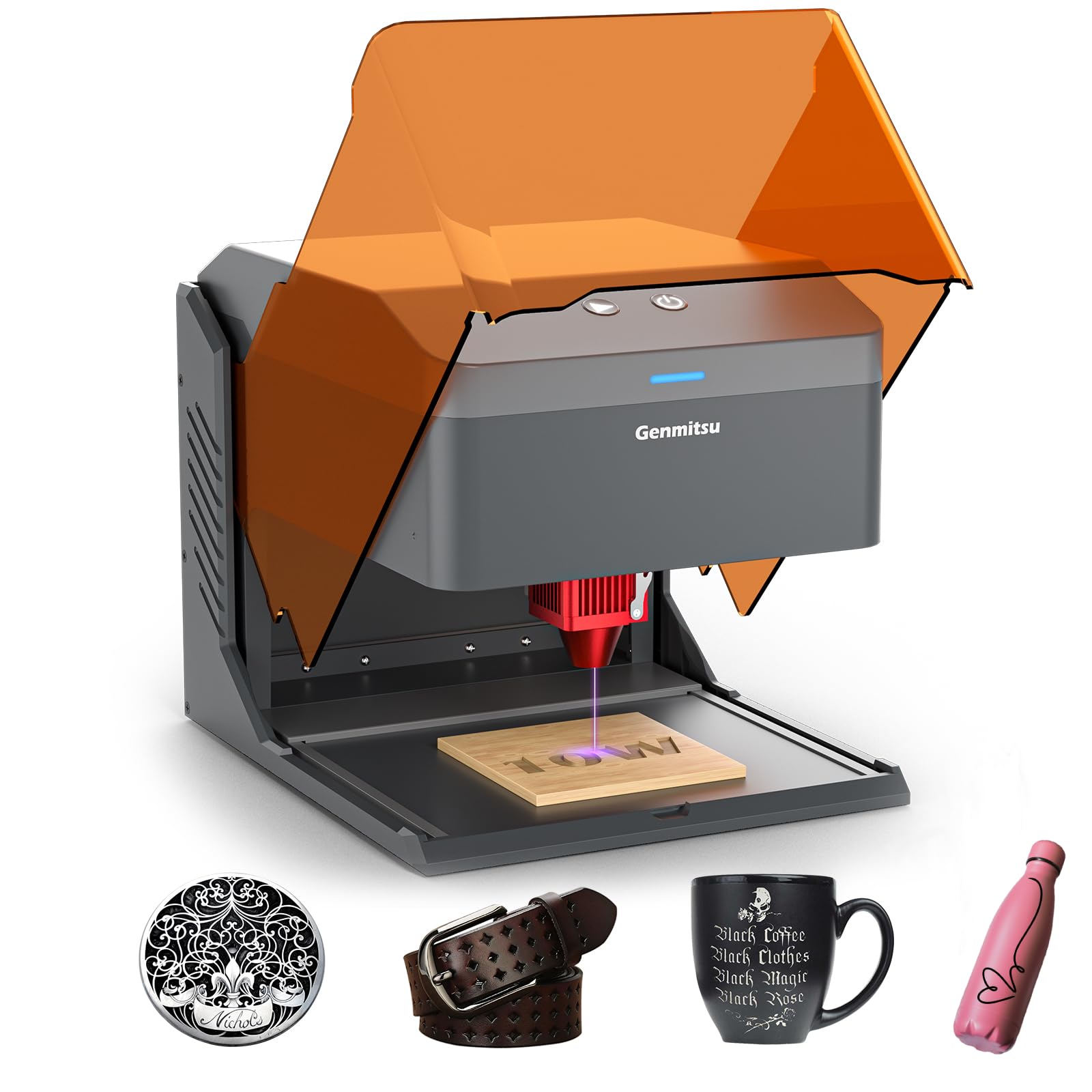 Photo 1 of Genmitsu Kiosk 10W Laser Engraver, Light Weight & Portable Laser Engraver Machine, Home Laser Cutter with Acrylic Enclosure for DIY Wood/Leather/Metal, 3.9 x 3.9inch Engraving Area, Laser Safety Class 1