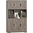 HOSTACK Kitchen Pantry Storage Cabinet, 71" Tall Food Pantry Cabinet with Microwave Stand, Farmhouse Kitchen Hutch Cabinet, Coffee Bar Hutch with Wine Rack for Dining Room, Living Room, Ash Grey