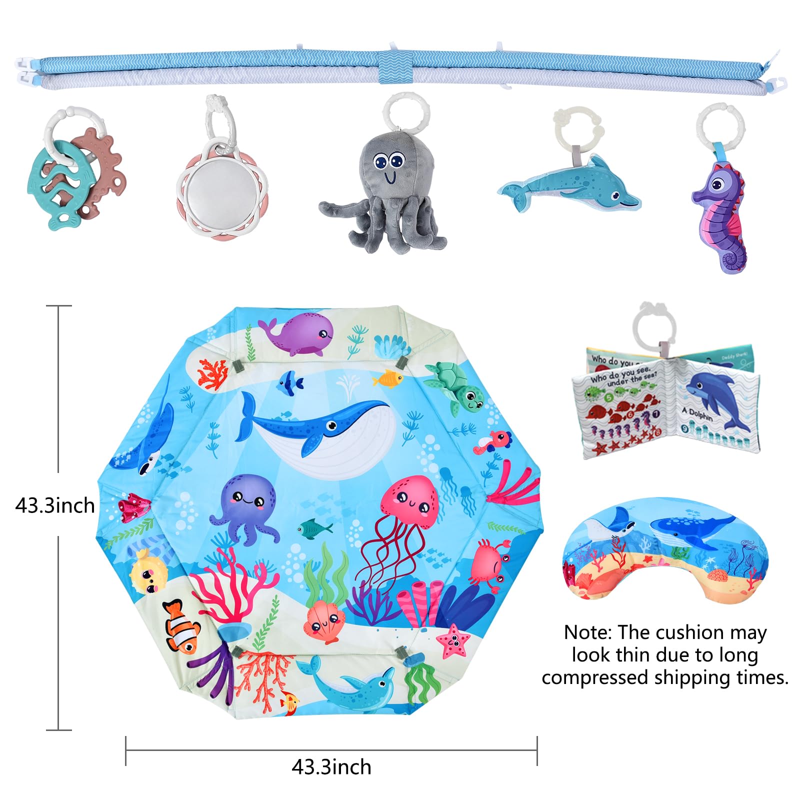 TFDER Baby Gym Play Mat, 8-in-1 Tummy Time Mat & Activity Gym, Washable Ball Pit, Infant Play Mat with Detachable Toys for Sensory Exploration and Motor Skill Development