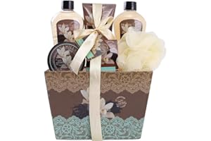 Gifts for Mom - 6 Pcs Refreshing Vanilla Spa Gift Baskets for Women - Bath and Body Set for Women Includes Shower Get, Body Lotion, Scrub & more - Mother's Day Gifts Basket by Draizee
