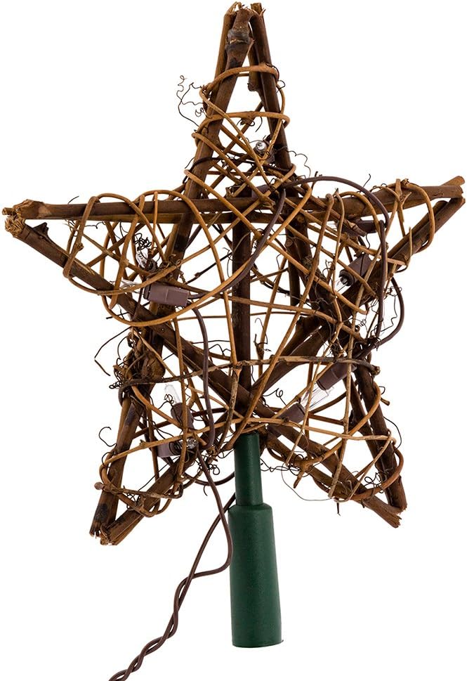 Tree Toppers - Kurt Adler UL1219/NAT 10 Light Indoor Rattan Natural Star Treetop