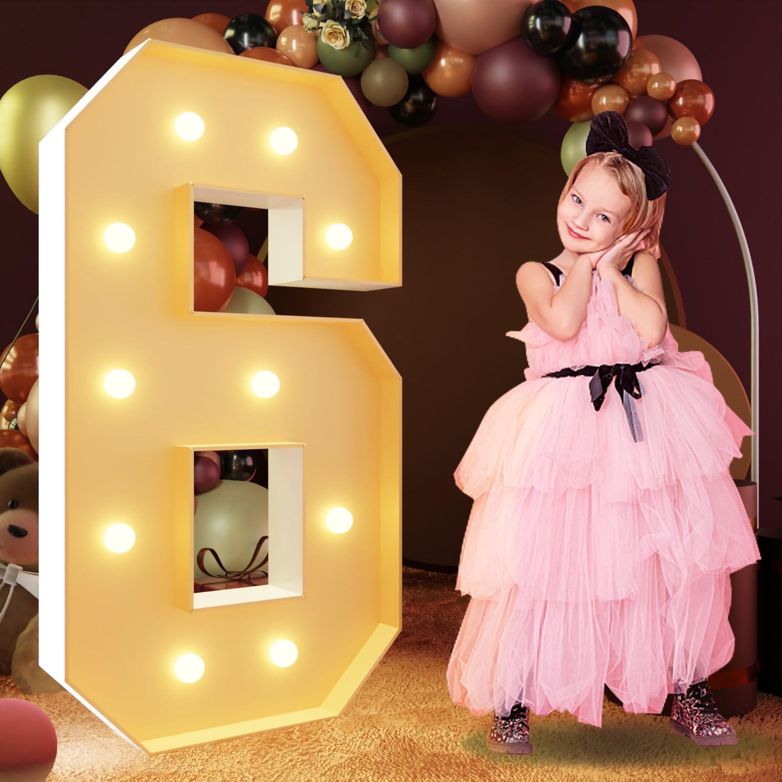 Photo 1 of imprsv 4FT Marquee Numbers, Light Up Numbers for 60th Birthday Decorations, Marquee Light up Letters Anniversary Party Decor, Mosaic Numbers for Balloons Number 6, Pre-Cut Foam Board Kit