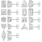 MDFUN 9 Pairs 18K Gold Plated Stud Earrings Set for Women, Cubic Zirconia Earrings Studs, CZ Diamond Jewelry Hypoallergenic, Round Square Teardrop Eye Heart Cut, Size 6-11mm