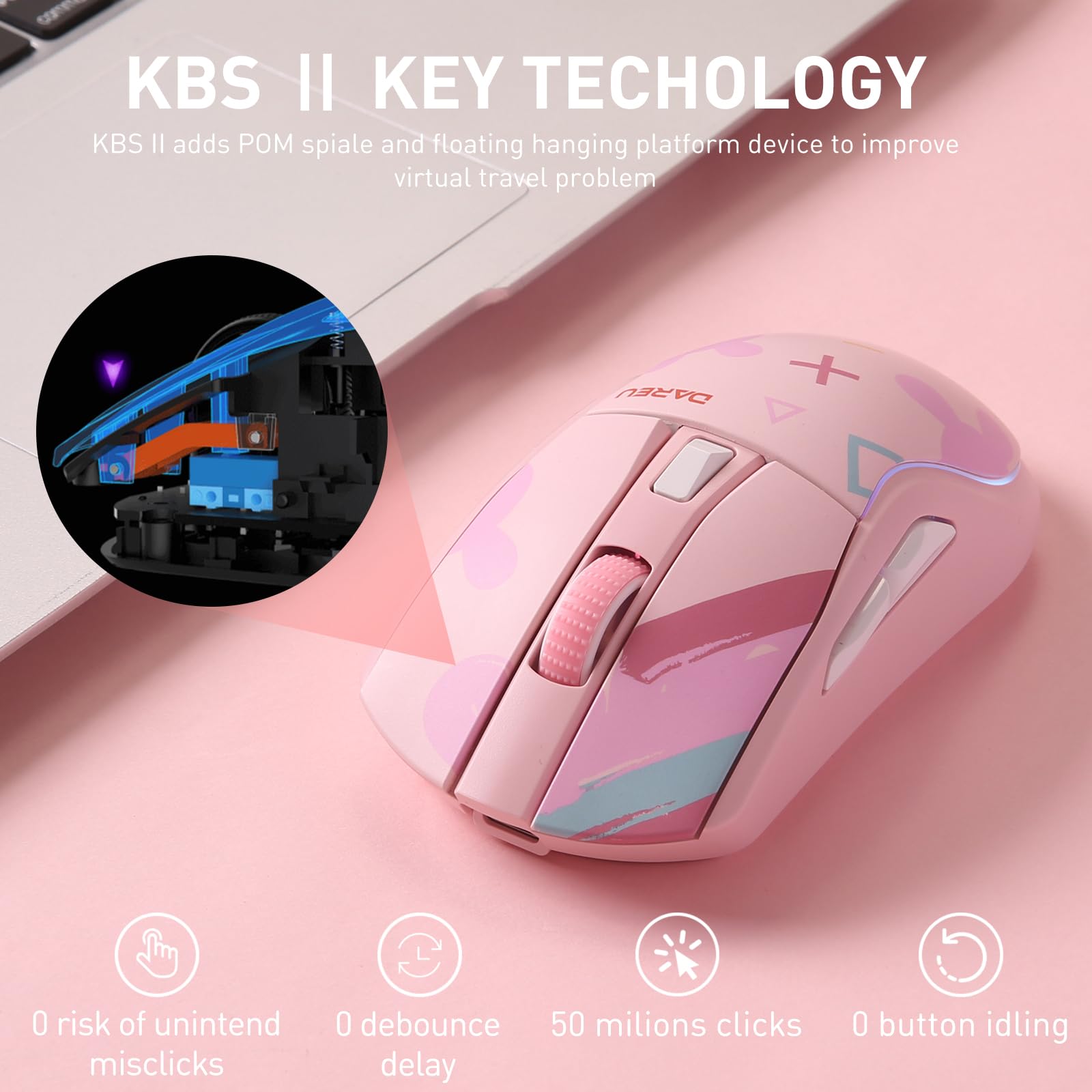 DAREU A950 Wireless Gaming Mouse with RGB Charging Dock,88g Lightweight Programmable Tri-Mode Wireless Mouse Gaming, Up to 12K DPI,1000Hz,120Hrs Playtime with RGB Backlit, Great for PC, Mac