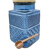 Coriario 60oz Vintage Glass Jar with Airtight Lid and Wood Spoon Blue Square Glass Storage Canisters Jars for Food Candy Flour Sugar Cookie Coffee Tea Decorative Vase