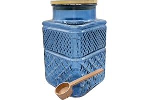 Coriario 60oz Vintage Glass Jar with Airtight Lid and Wood Spoon Blue Square Glass Storage Canisters Jars for Food Candy Flou