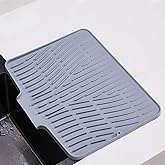 LDIIDII Silicone Dish Drying Mat with Drain Lip,Flexible Dish Drying Pad,Large dish drying Mats for Kitchen Counter,dish drain mat,sink drying mats,Drainboard for Kitchen Counter Grey,15.8"x13"