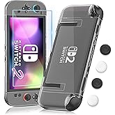 RHOTALL Slim Clear Case for Nintendo Switch 2 2025, Hard PC Crystal Protective Dockable Transparent Shell Cover with Tempered Glass Screen Protector for Switch 2 7.9 Inch, 4 Thumb Caps