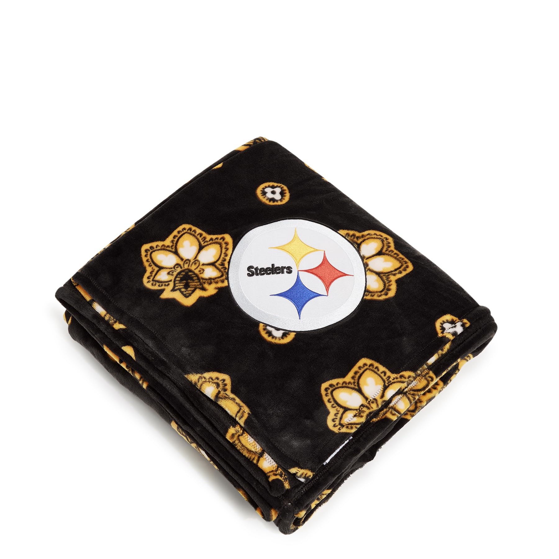 Vera Bradley Women's Fleece NFL Oversized Throw Blanket (Multiple Teams Available), Pittsburghsteelersonblack/Yellowbandana, One Size Image