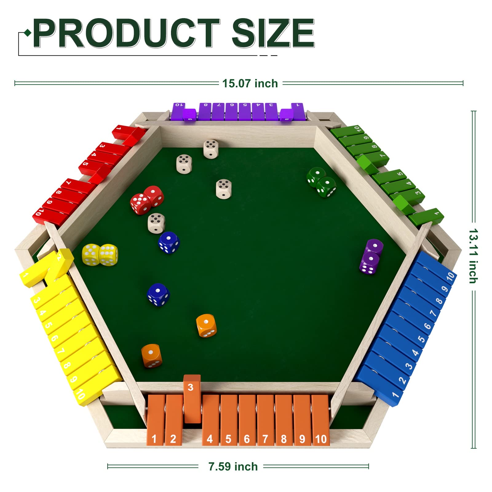 1-6 Players Shut The Box Dice Game, Wooden Board Table Math Game with 16 Dice, Classics Tabletop Version Games for Kids Adults, Family,Classroom,Home,Party or Pub