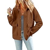 Dokotoo Jackets for Women Casual Long Sleeve Collared Jacquard Coats Trendy Button Down Shacket Jacket with Pockets