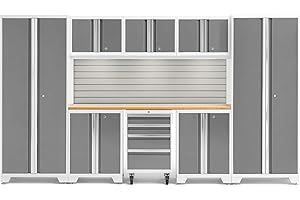 NEWAGE PRODUCTS INC. NewAge Products Bold Series White 9 Piece Set, Garage Cabinets, White with Bamboo Worktop, 54997