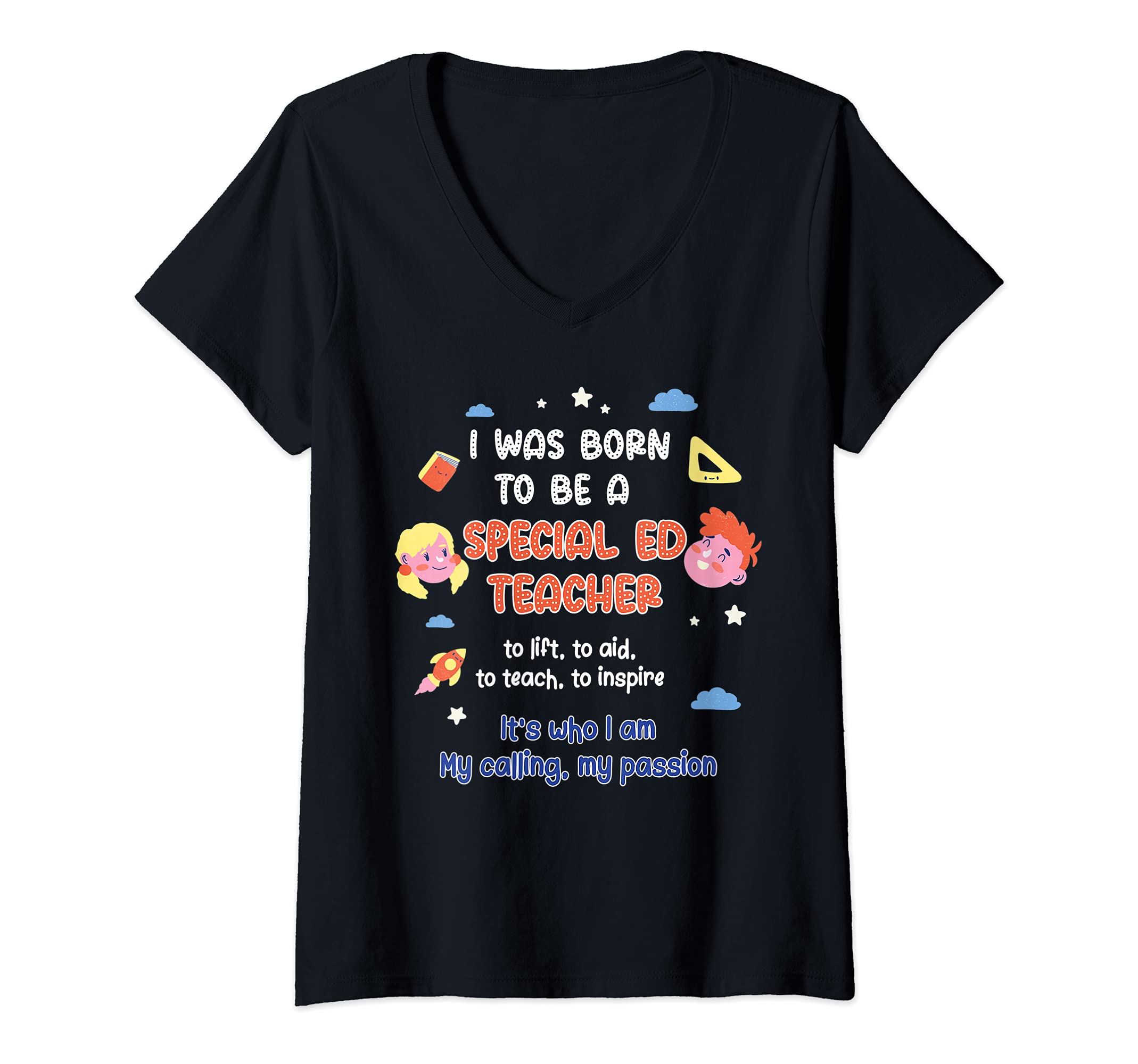 Womens I Was Born To Be A Special Education Teacher Disability V-Neck T-Shirt