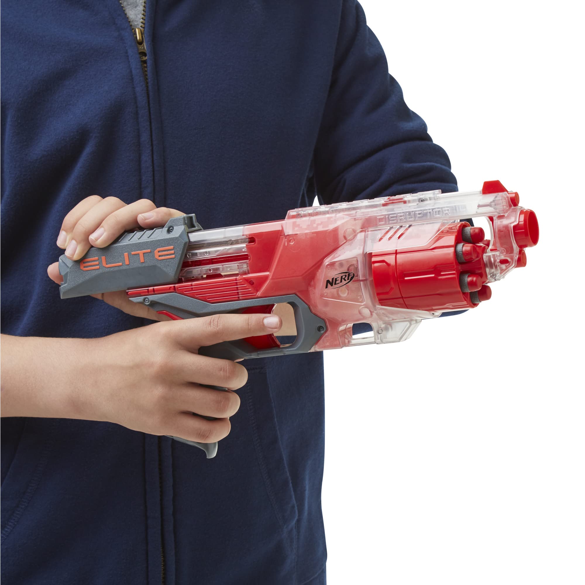 Nerf Elite Disrupter Blaster - 6-Dart Rotating Drum, Slam Fire, Translucent Red (Amazon Exclusive)