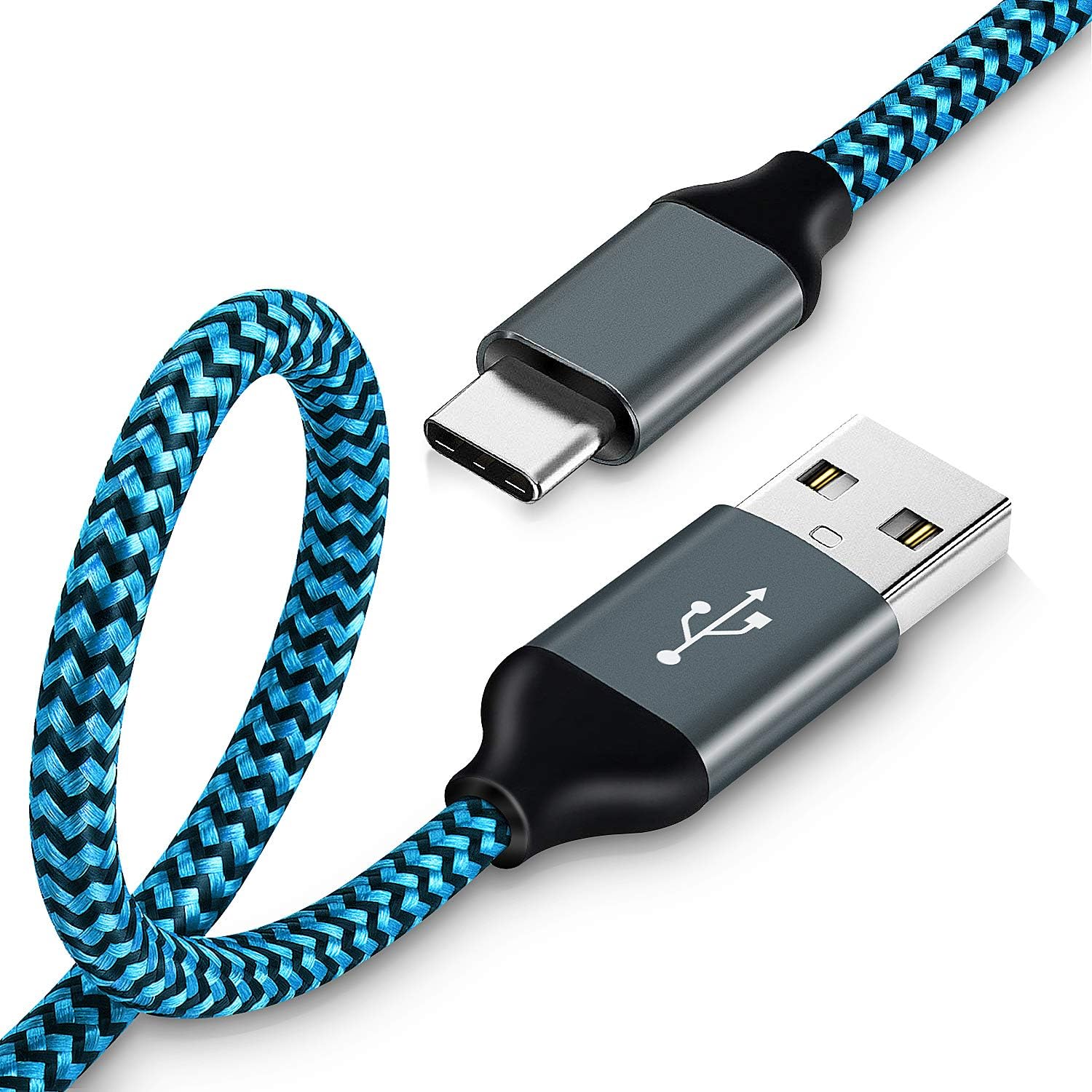 Aupek AK-294 Type C cable Extra Long Nylon Braided Fast Charger USB to USB C Cord Compatible Samsung Galaxy Note S8 S9 All Type C Device (10Ft, Blue)