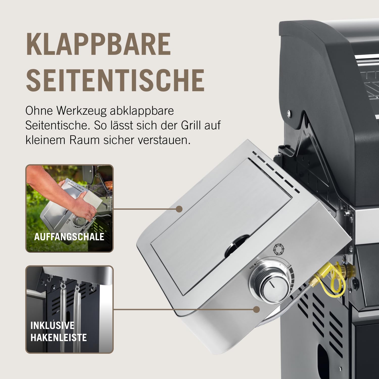 RÖSLE Gasgrill BBQ-Station VIDERO G4-S Schwarz, Grill mit 4 Edelstahlbrennern, extra Primezone und Seitenbrenner, klappbare Seitentische, VARIO+, pulverbeschichteter Stahl 4