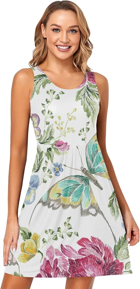 Women's Butterfly Vest Sun Dresses Sleeveless Loose Summer Casual Short