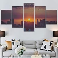 SIGNWIN 5 Panel Canvas Wall Art Cityscape Sunset for Home Decorations Ready to Hang - 60