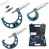 HDLNKAK Outside Micrometer Set, 0-3" Machinist Micrometer, 3 Pcs Machinist Tool Set, 0.0001" Graduation Micrometer Set, Alloy