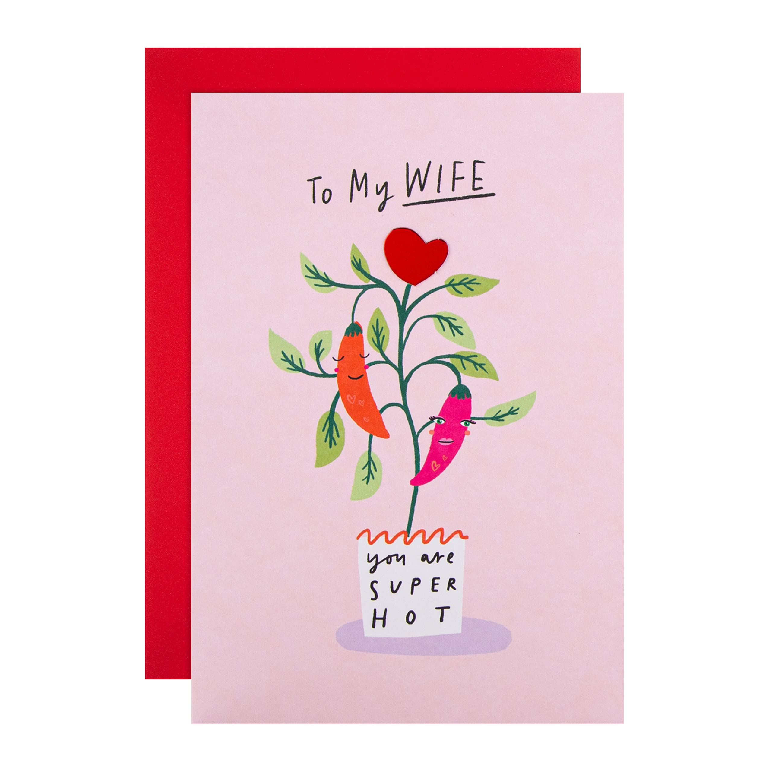Hallmark Valentines Day Card for Wife, 'You Are Super Hot' Chilli Peppers Design, Funny, Pink, Red