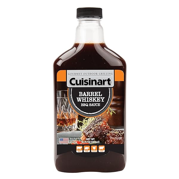 CUISINART CGBS-010 BARREL WHISKEY BBQ, PREMIUM FLAVOR AND BLEND FOR MARINADE, DIP, SAUCE OR GLAZE, PERFECT WITH BRISKET, RIBS, CHICKEN, PORK CHOPS & FRENCH FRIES, 13 OZ BOTTLE