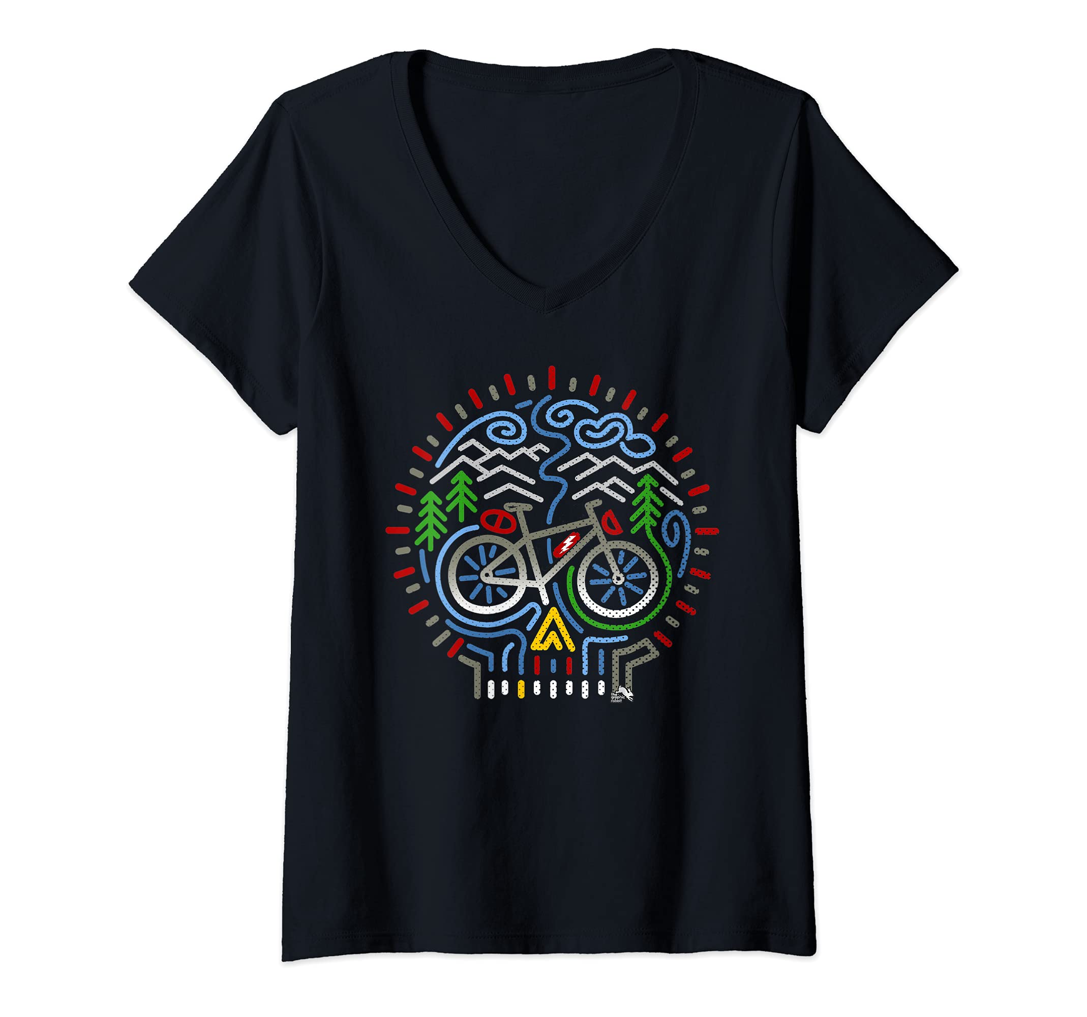 Womens Skull eBike - Colorful, Mountain Electric Bicycle V-Neck T-Shirt