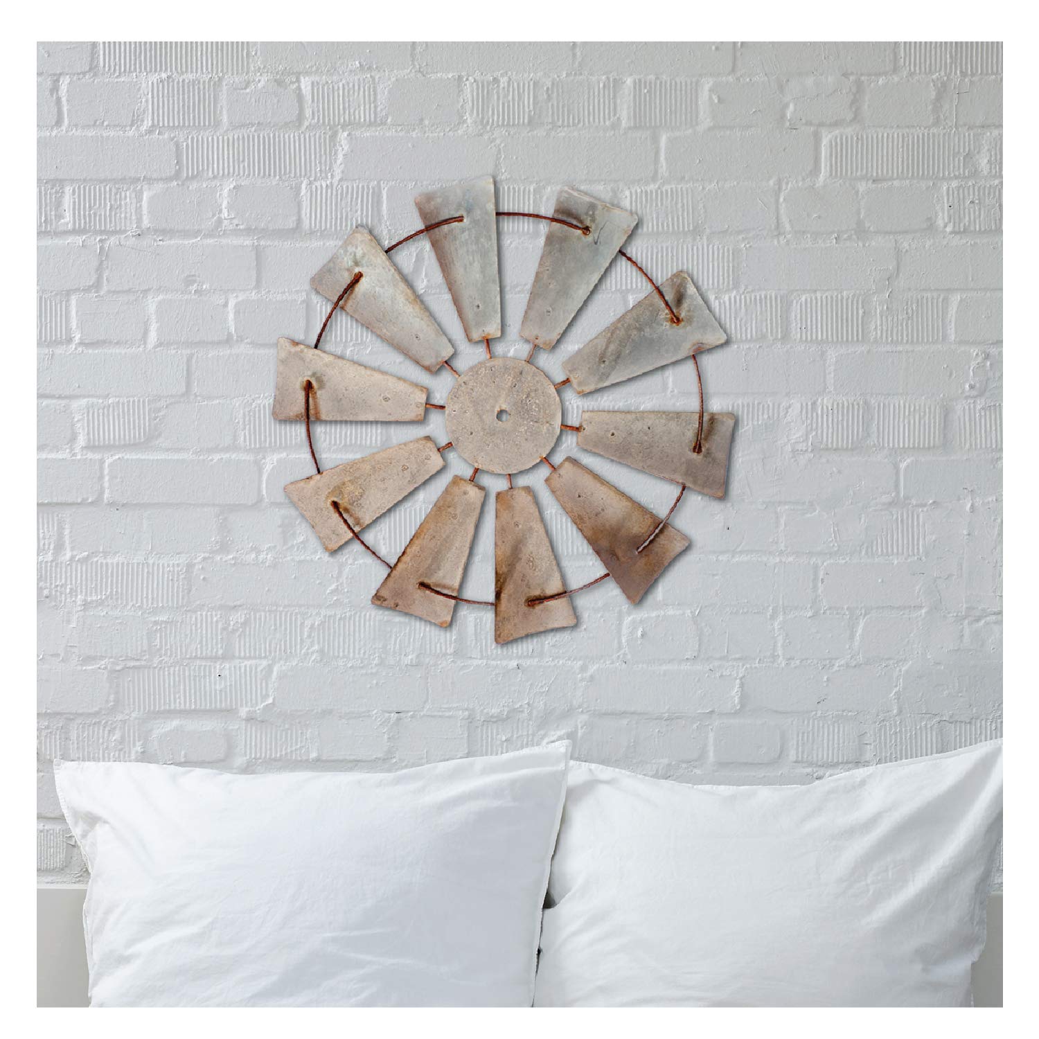 RUSTIC FARMHOUSE WINDMILL WALL DECOR 15 Galvanized round metal country