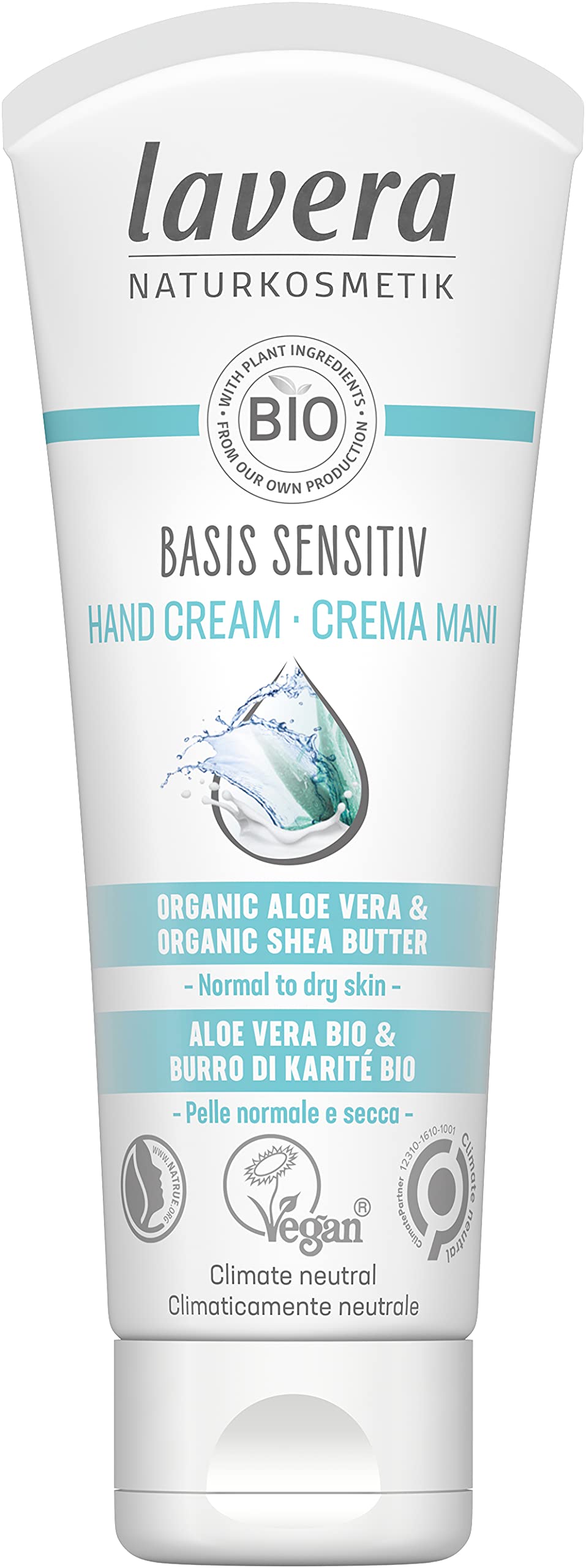 lavera basis sensitiv Hand Cream - natural cosmetics - vegan - certified - organic aloe vera & organic shea butter - 75ml
