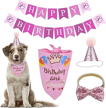 Amazon Hacraho 犬の誕生日バンダナ帽子バナー 誕生日の女の子の犬の誕生日のバンダナと帽子 調節可能な犬の蝶ネクタイの首輪の犬 のプリントお誕生日おめでとうバナー 犬の誕生日パーティー用品のための三角形のよだれかけペットスカーフ ピンク Hacraho 帽子 通販