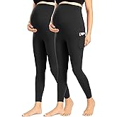 ENERFUL Women's Maternity Leggings Over The Belly with Pockets Pregnancy Pants Active Wear Workout Yoga Tights