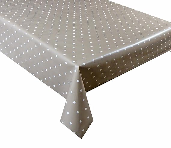 2 metres (200 x 137cm) vinyl tablecloth, 6 Seater Size, beige polka dot, wipe clean textile backed VINYL TABLE CLOTH (72) by 