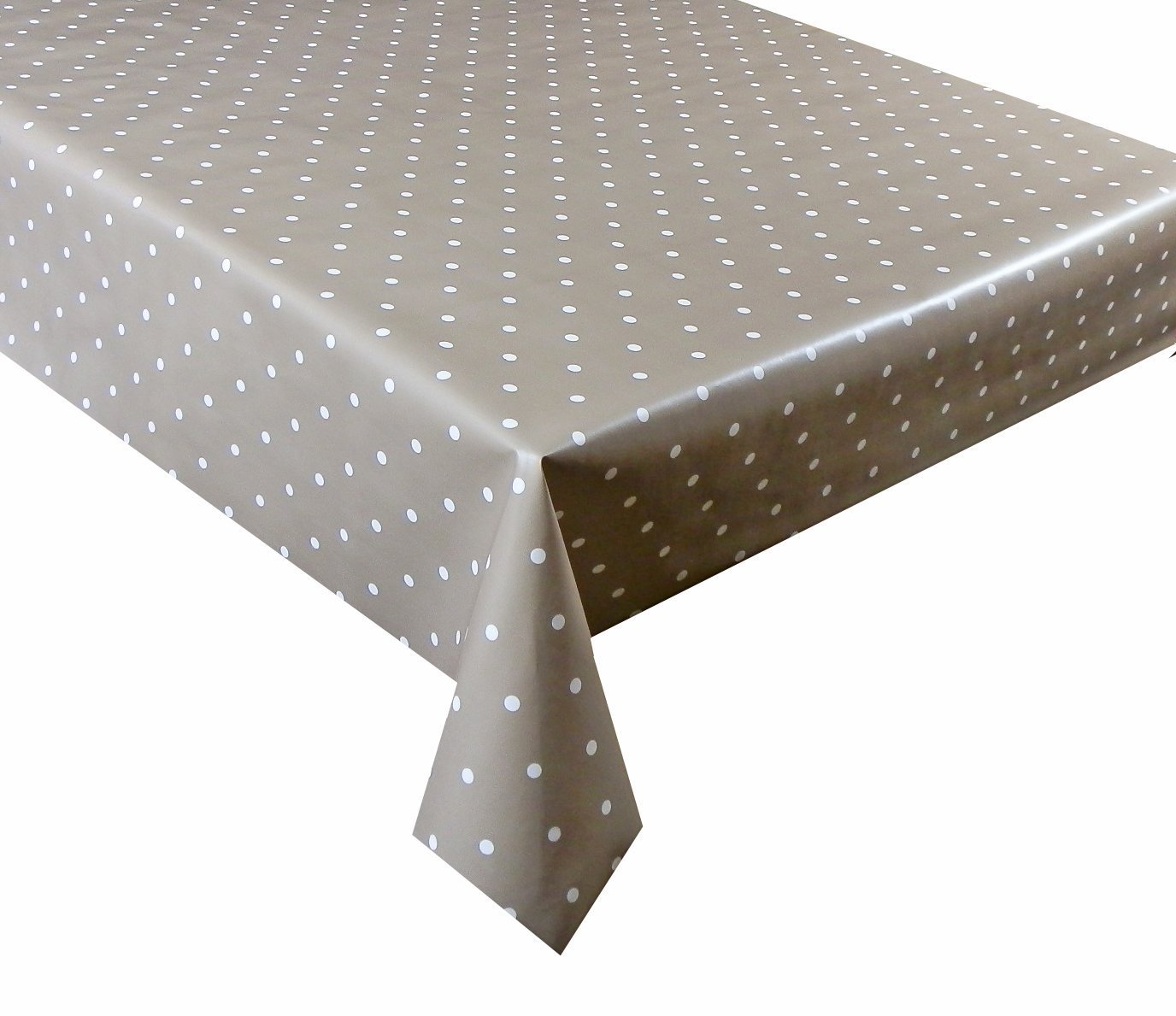 LINEN702 2 metres (200 x 137 cm) Vinyl Tablecloth, 6 Seater Size, Beige Polka Dot, Wipe Clean Textile Backed Vinyl Table Cloth (72)