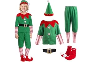 Cowaski Elf Costume for Kids,Christmas Elf Outfit for Girls Boys.Velvet Dress Up Santa's Helper Costume Xmas Festive Outfit