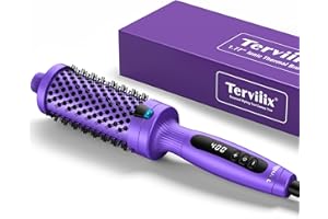Terviiix 1.77 Inch Thermal Brush, Double MCH Ceramic Hot Brush Tourmaline Ionic 2 in 1 Heated Hair Curling Wand Brush, Digital Display 9 Temperatures Curling Iron Dual Voltage for Long Hair