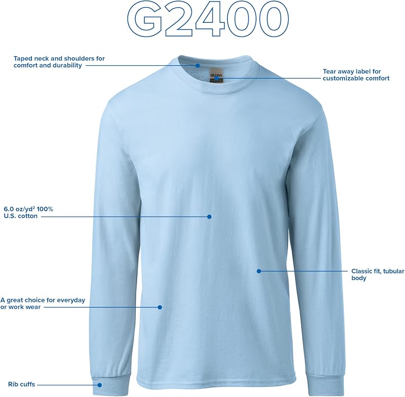 Camiseta de Manga Larga de algodón para Hombre (Paquete de 2), Carolina Blue (3 Unidades), XL